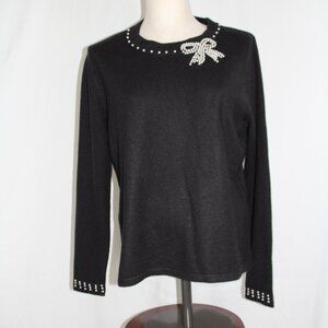 STUDIO WORKS Sweater with PEARL BOW NECKLINE Size M Cottage core Granny core